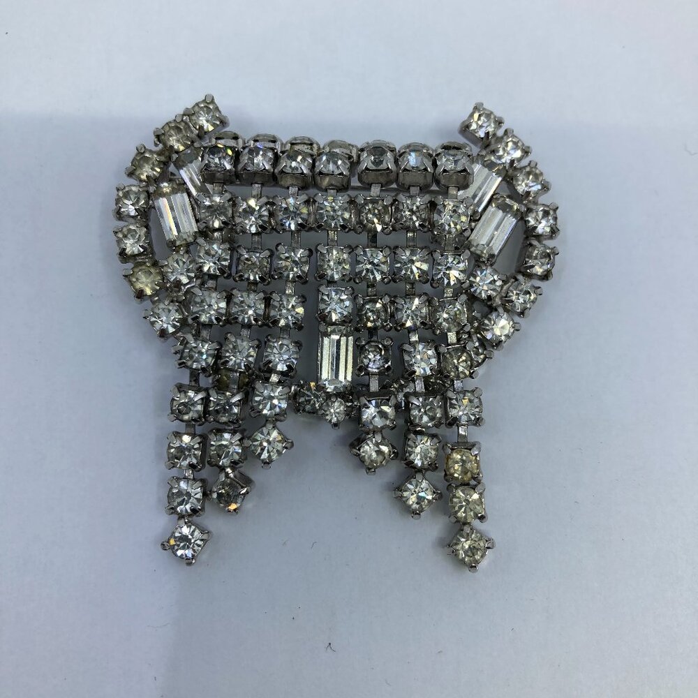 Vtg Kramer New York crystal rhinestone wedding bridal fringe dangle brooch
